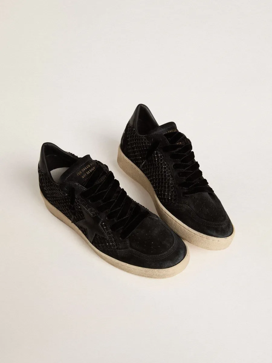 Ball Star Donna a rete con cristalli Swarovski con stella e talloncino in pelle laminata nera
