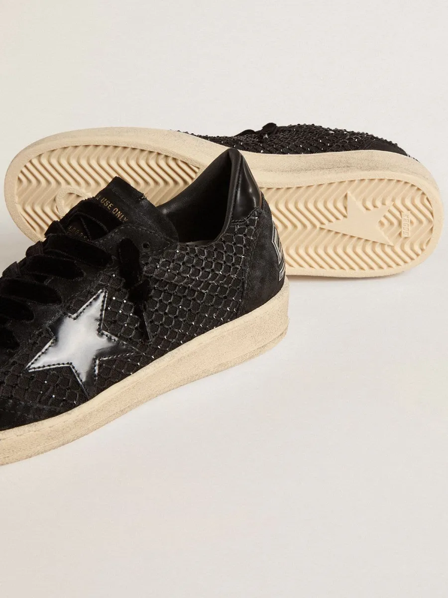 Ball Star Donna a rete con cristalli Swarovski con stella e talloncino in pelle laminata nera