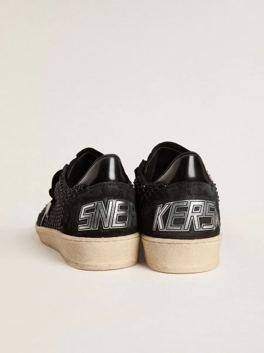 Ball Star Donna a rete con cristalli Swarovski con stella e talloncino in pelle laminata nera
