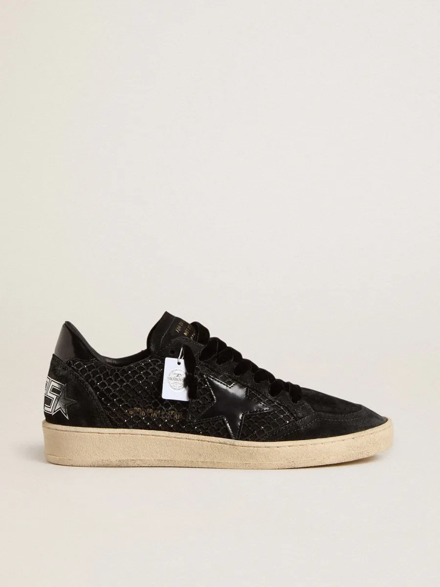 Ball Star Donna a rete con cristalli Swarovski con stella e talloncino in pelle laminata nera