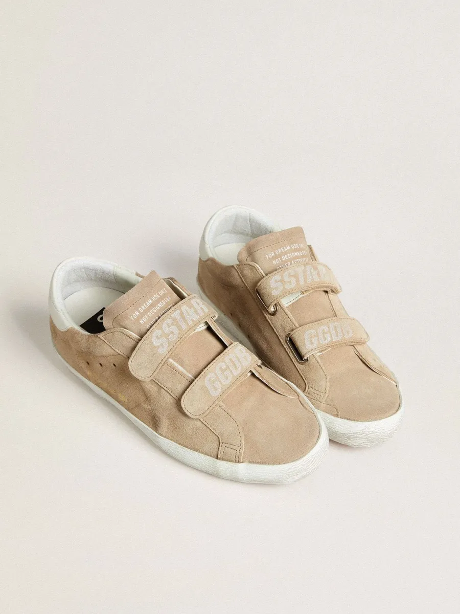 Old School Donna in suede beige con talloncino in pelle bianco