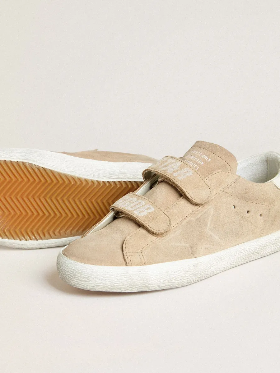 Old School Donna in suede beige con talloncino in pelle bianco