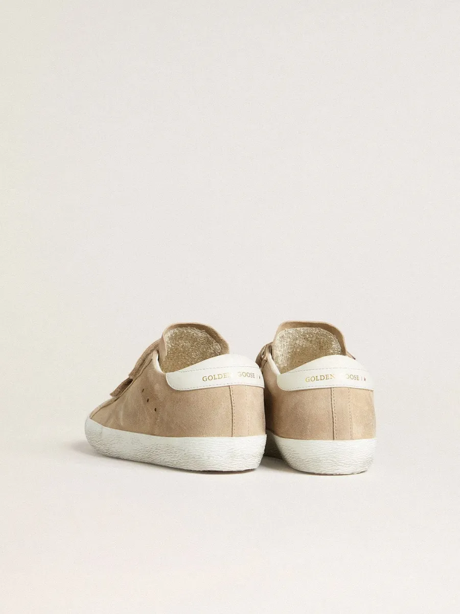 Old School Donna in suede beige con talloncino in pelle bianco
