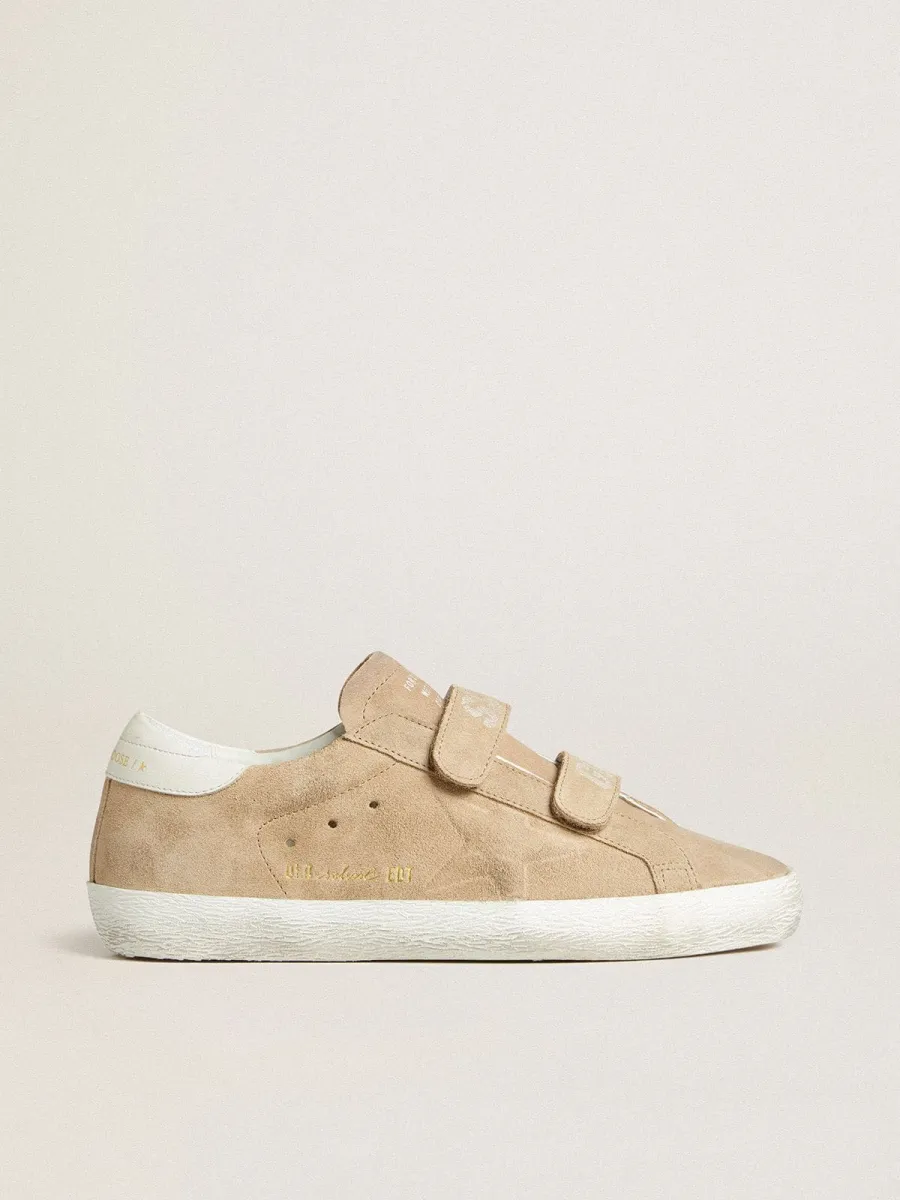 Old School Donna in suede beige con talloncino in pelle bianco