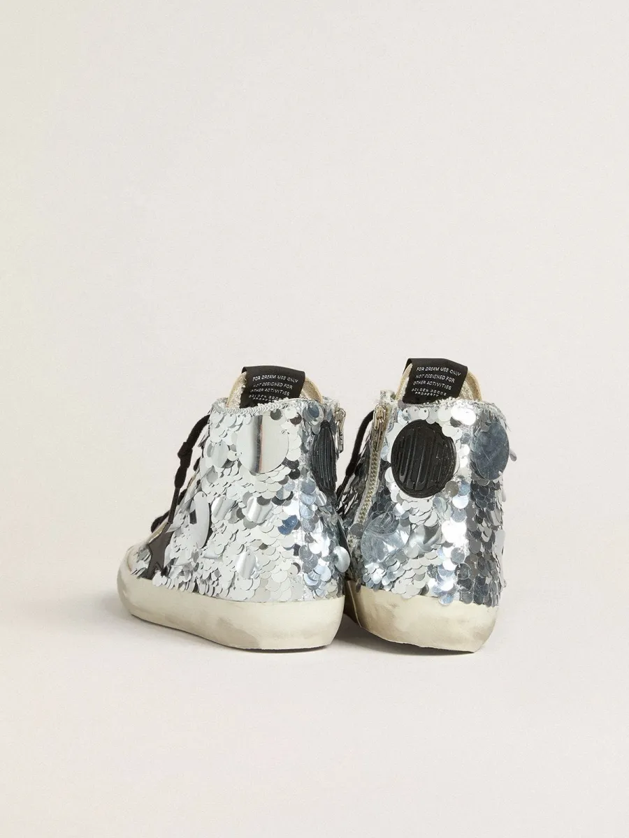 Francy Donna in nylon con ricami in paillettes argentate all-over e stella in pelle nera
