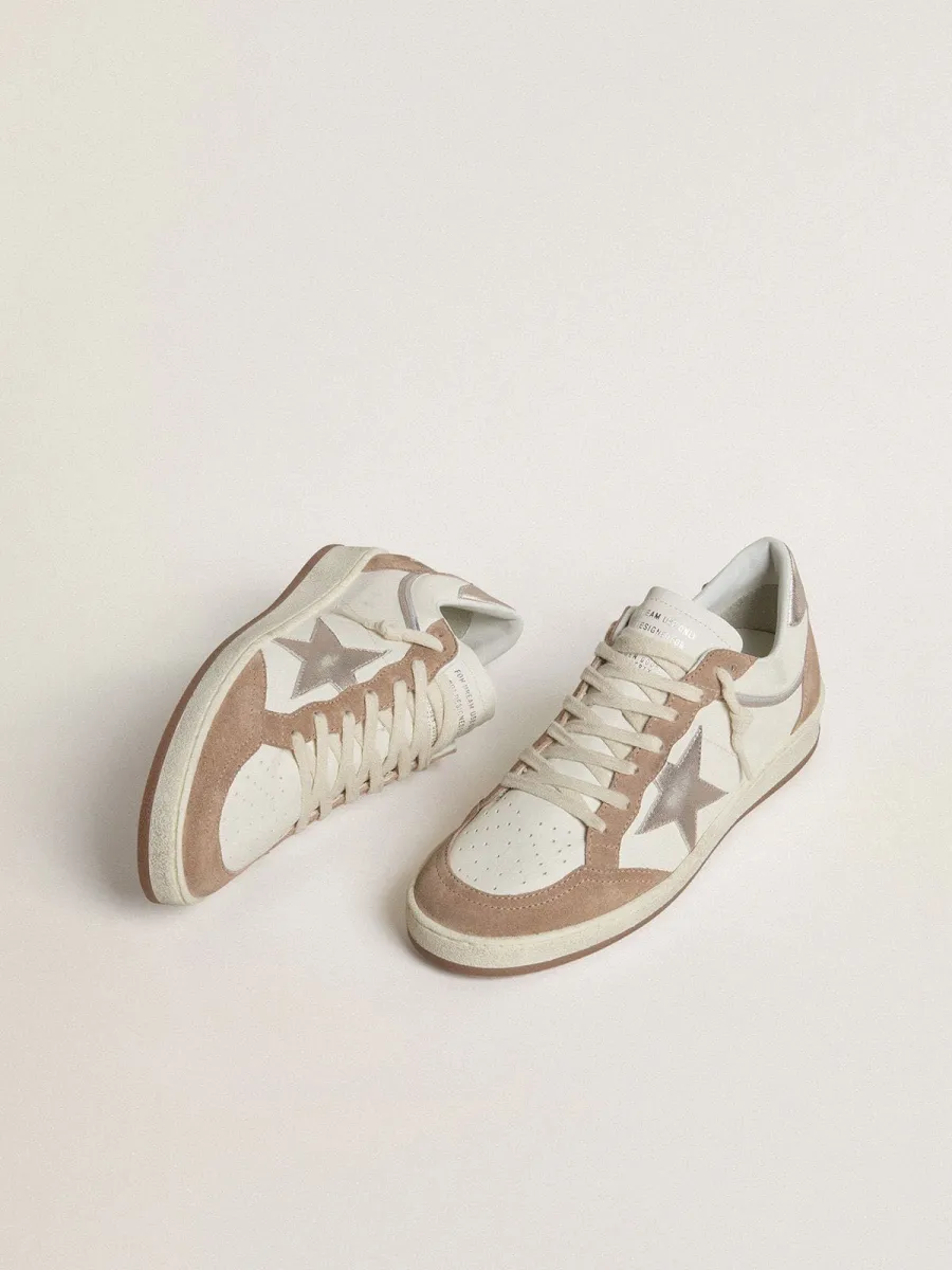 Ball Star LTD in nappa bianca e suede rosa antico con stella e talloncino in pelle laminata argento