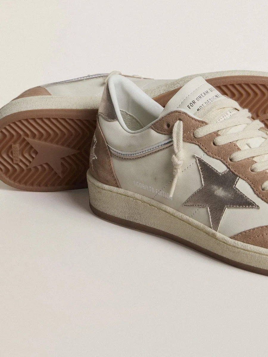 Ball Star LTD in nappa bianca e suede rosa antico con stella e talloncino in pelle laminata argento