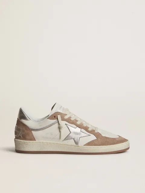 Ball Star LTD in nappa bianca e suede rosa antico con stella e talloncino in pelle laminata argento