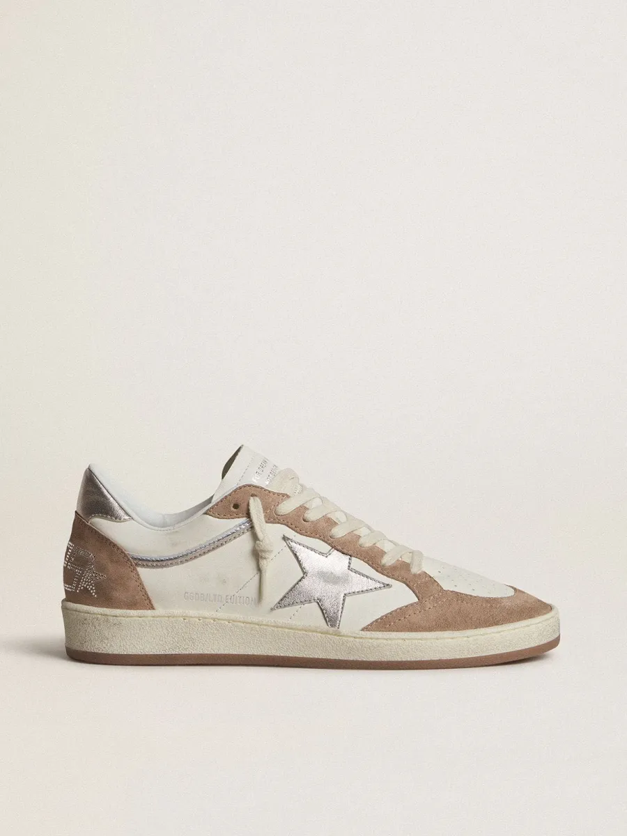 Ball Star LTD in nappa bianca e suede rosa antico con stella e talloncino in pelle laminata argento