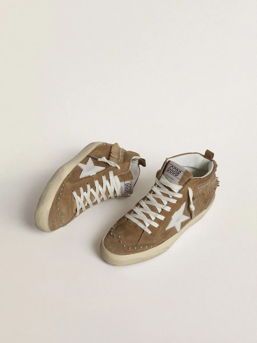 Mid Star Donna in suede color tabacco con frange e borchie