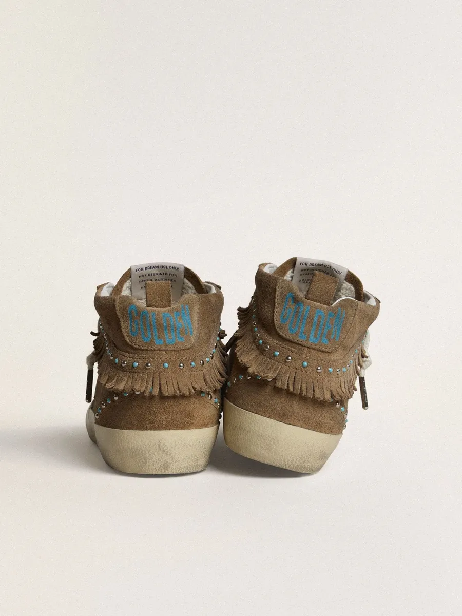 Mid Star Donna in suede color tabacco con frange e borchie