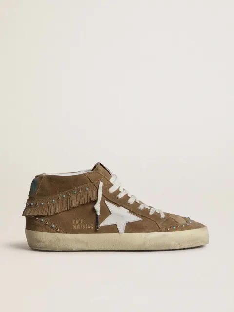 Mid Star Donna in suede color tabacco con frange e borchie