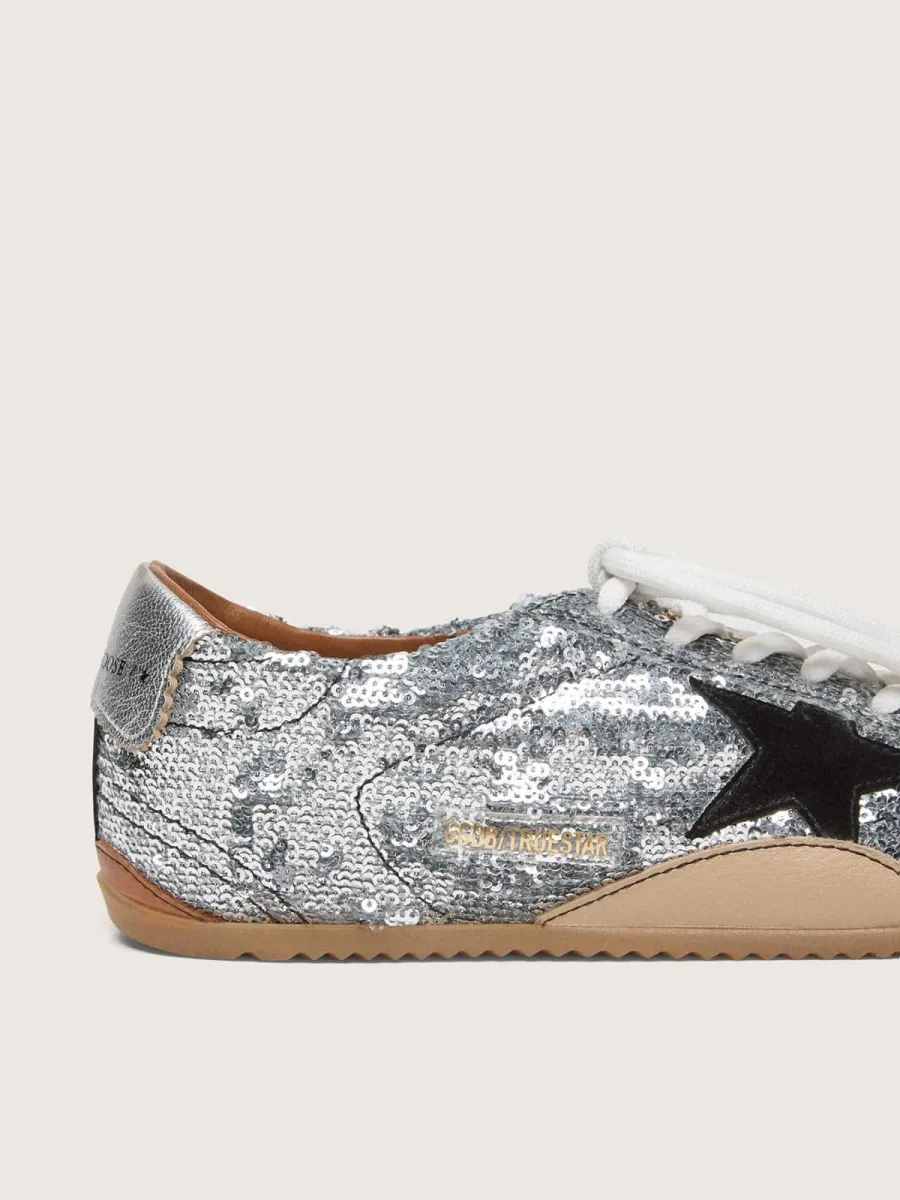 True-Star Donna in paillettes argento con stella color nero e talloncino in pelle argento