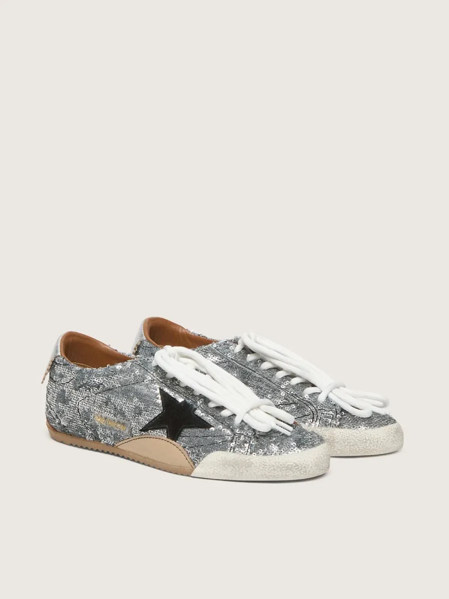 True-Star Donna in paillettes argento con stella color nero e talloncino in pelle argento