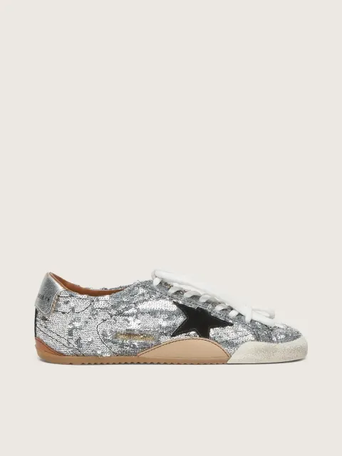 True-Star Donna in paillettes argento con stella color nero e talloncino in pelle argento