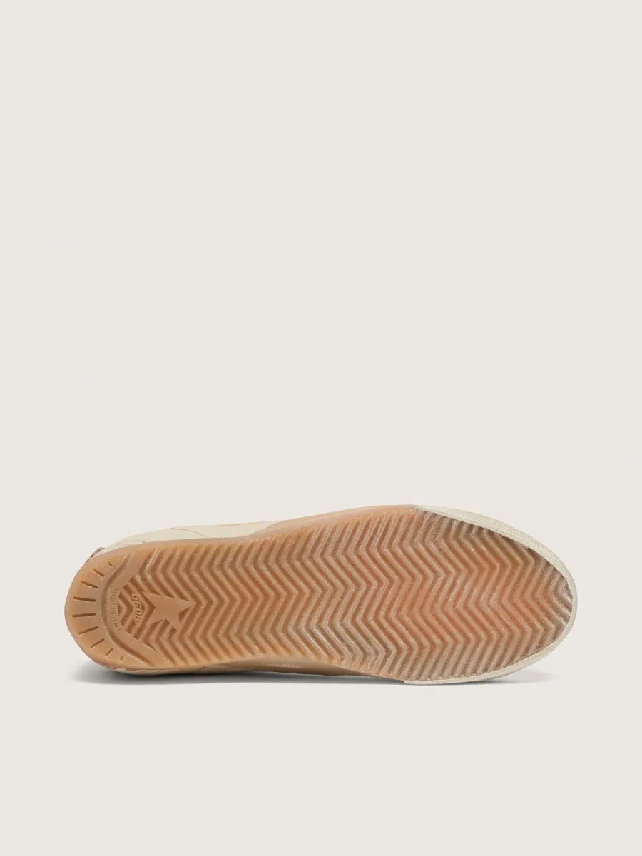 True-Star Donna in nappa bianca con stella oro e talloncino in suede beige