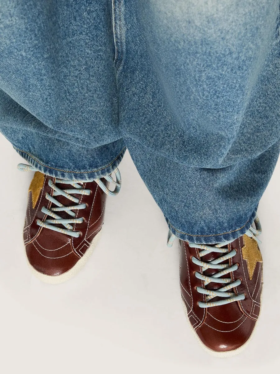 True-Star Donna in naplak bordeaux con stella in suede e talloncino in nappa argento