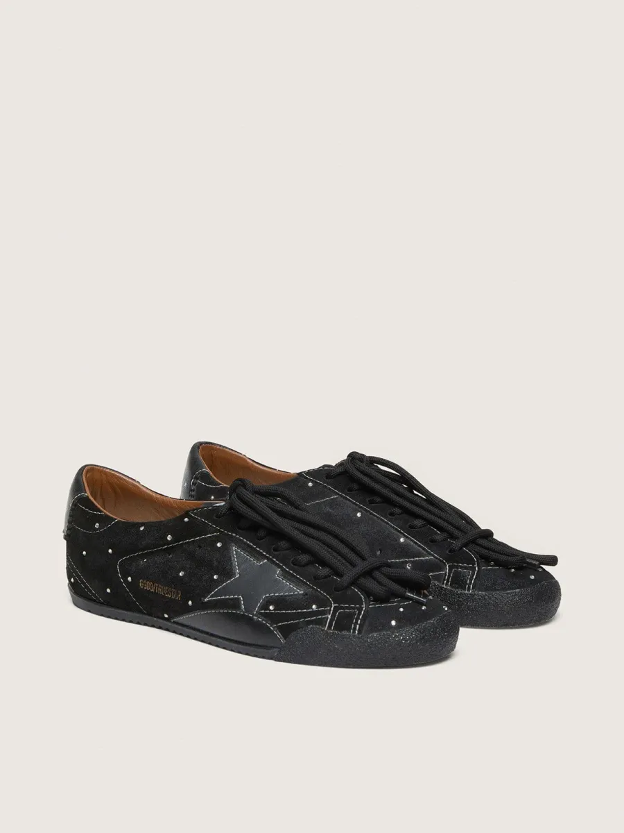 True-Star Donna in suede nero con cristalli Swarovski e stella in pelle nera