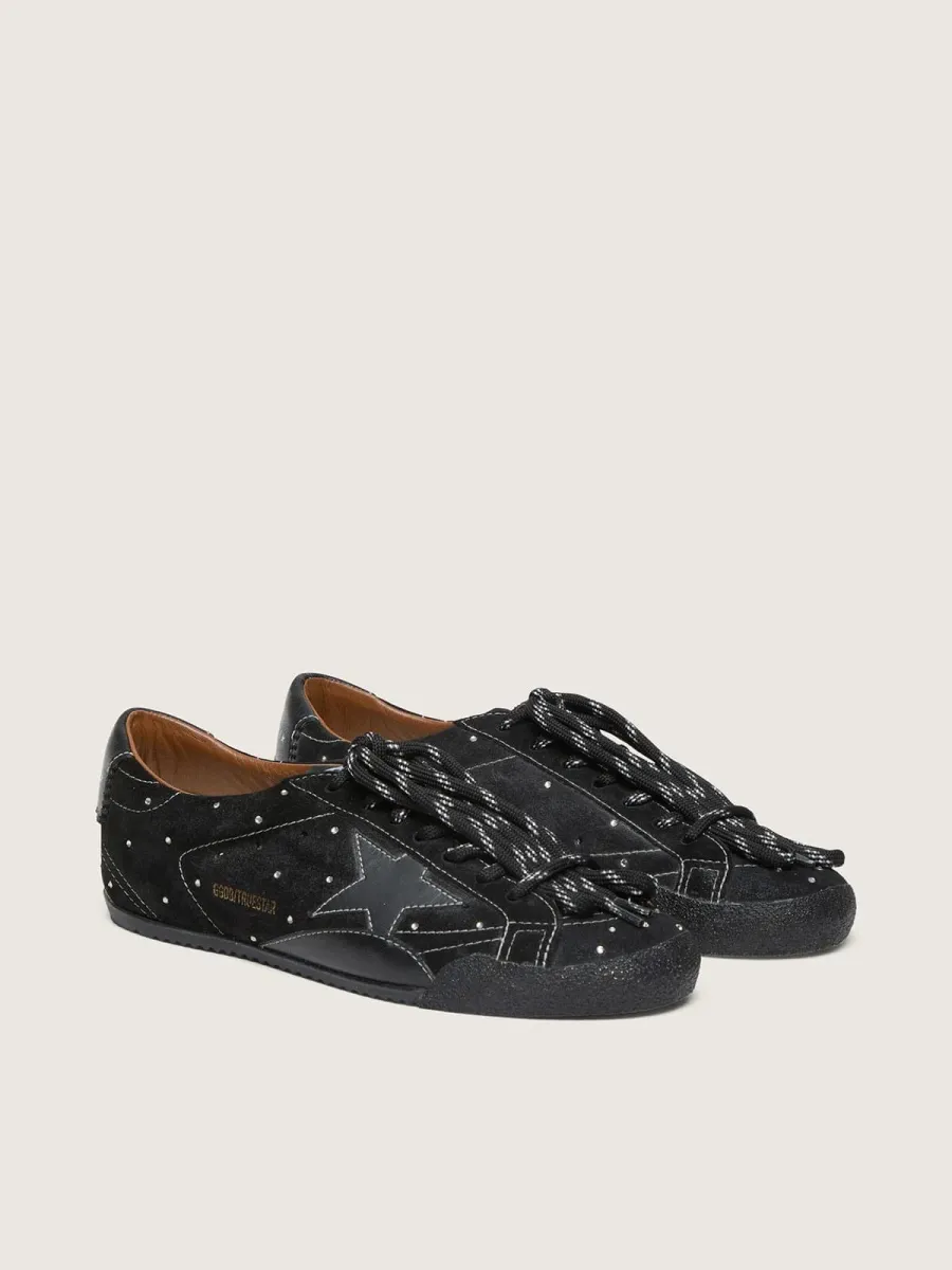 True-Star Donna in suede nero con cristalli Swarovski e stella in pelle nera