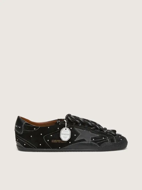 True-Star Donna in suede nero con cristalli Swarovski e stella in pelle nera