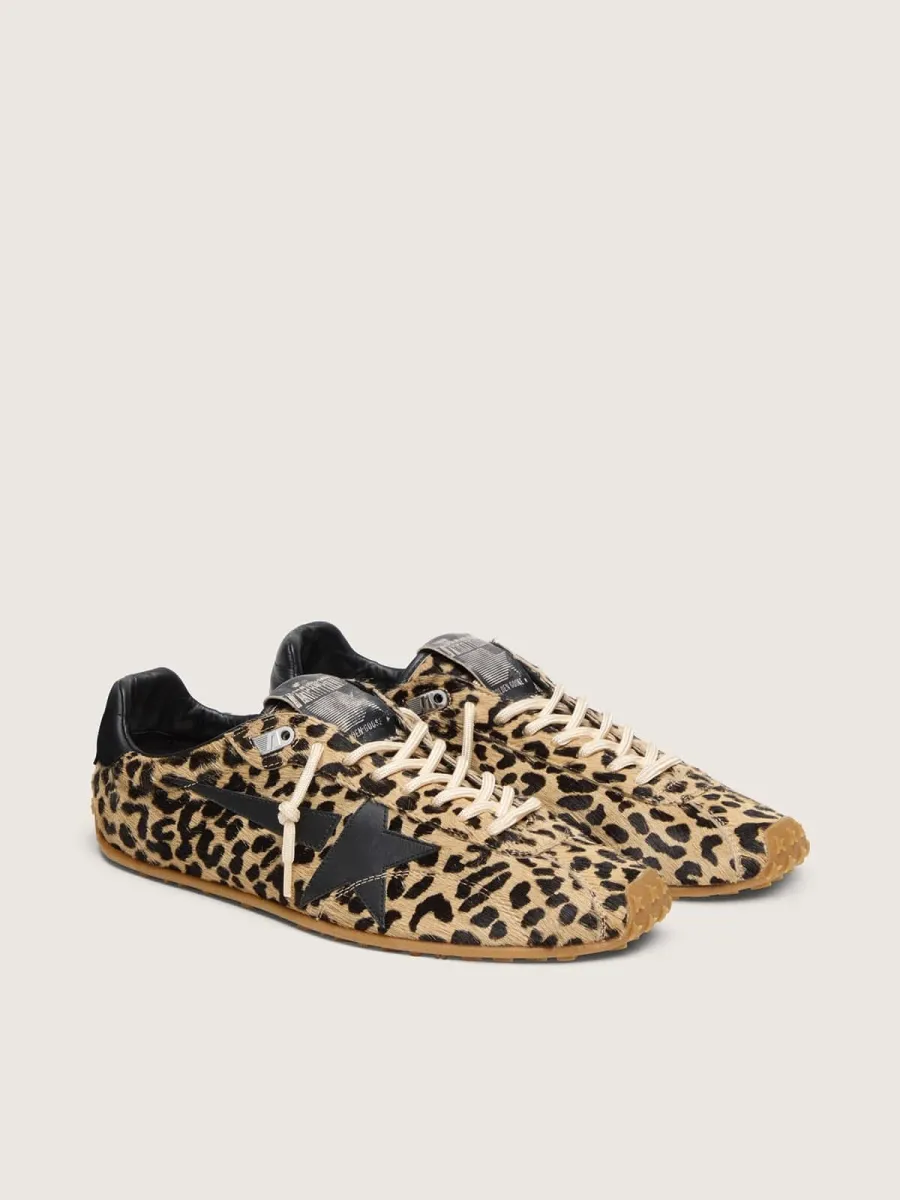 Marathon Speed Donna in cavallino con stampa leopardata beige e nera e stella in pelle nera