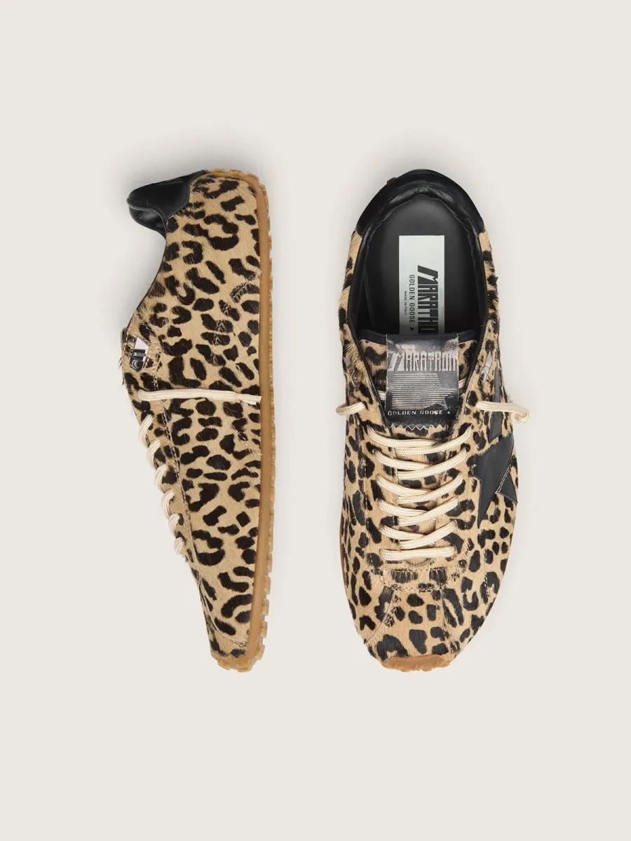 Marathon Speed Donna in cavallino con stampa leopardata beige e nera e stella in pelle nera