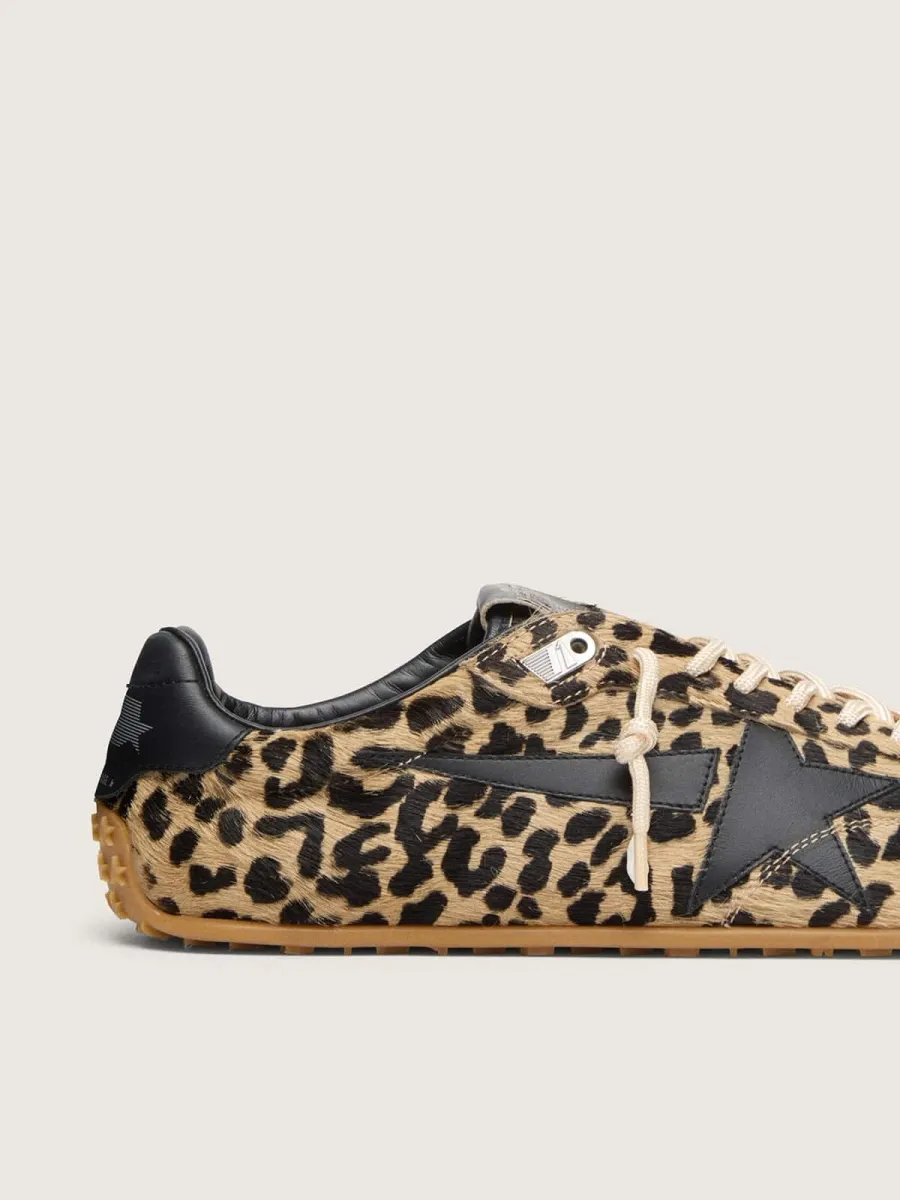 Marathon Speed Donna in cavallino con stampa leopardata beige e nera e stella in pelle nera