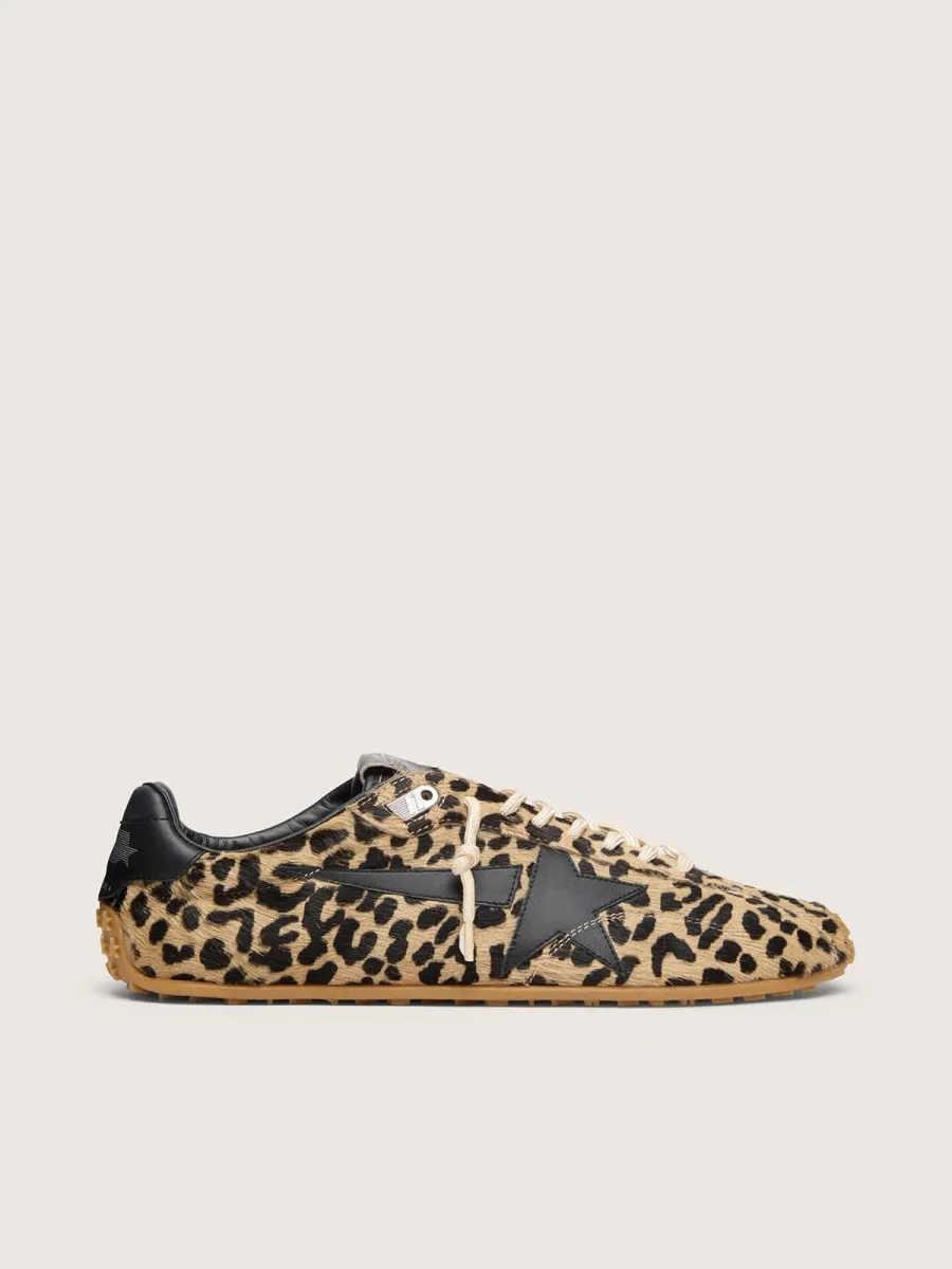 Marathon Speed Donna in cavallino con stampa leopardata beige e nera e stella in pelle nera