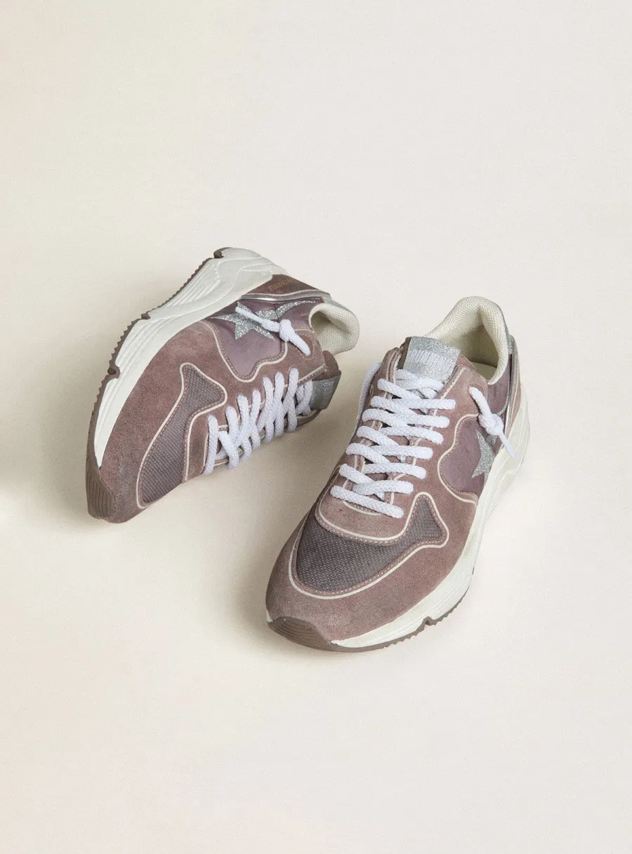 Running Sole Donna  in nylon e suede lavanda con stella stampata e talloncino in pelle argento