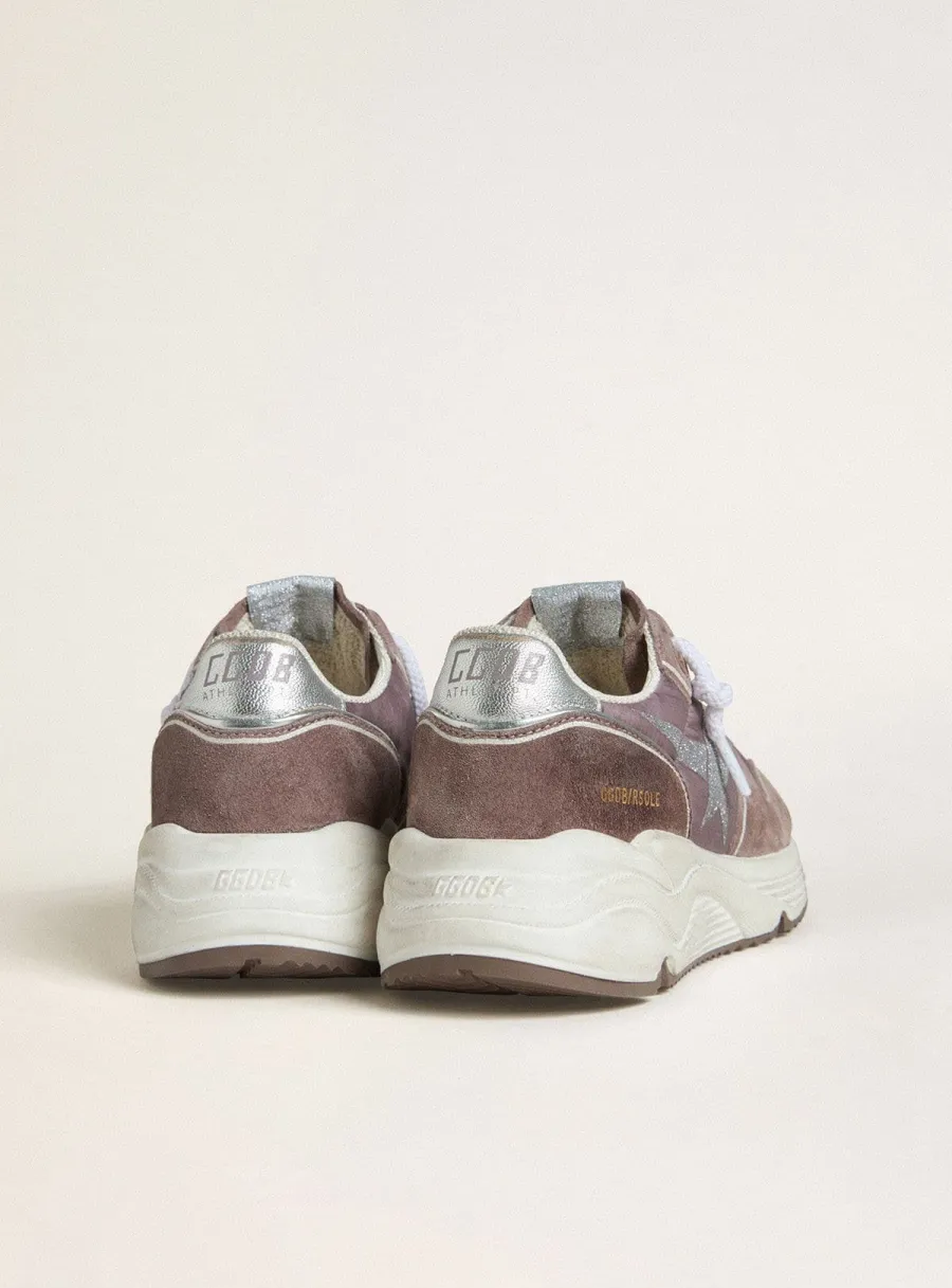 Running Sole Donna  in nylon e suede lavanda con stella stampata e talloncino in pelle argento