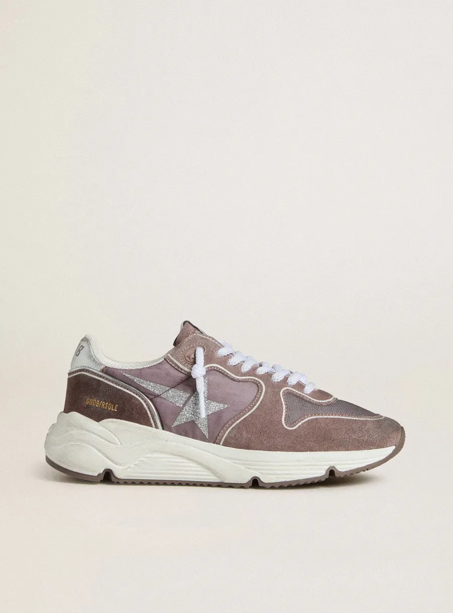 Running Sole Donna  in nylon e suede lavanda con stella stampata e talloncino in pelle argento