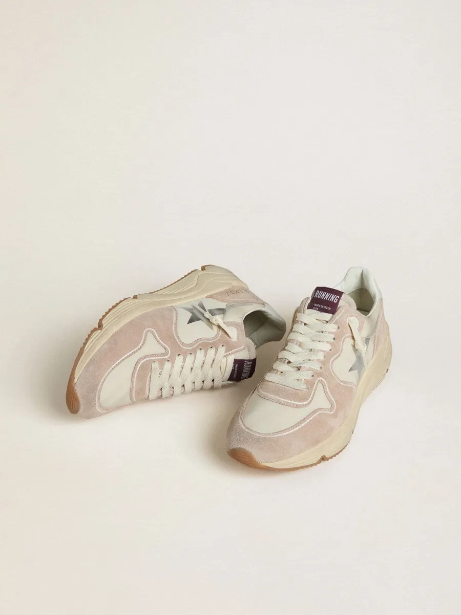 Running Sole Donna in nylon e suede con stella stampata argento e talloncino in pelle