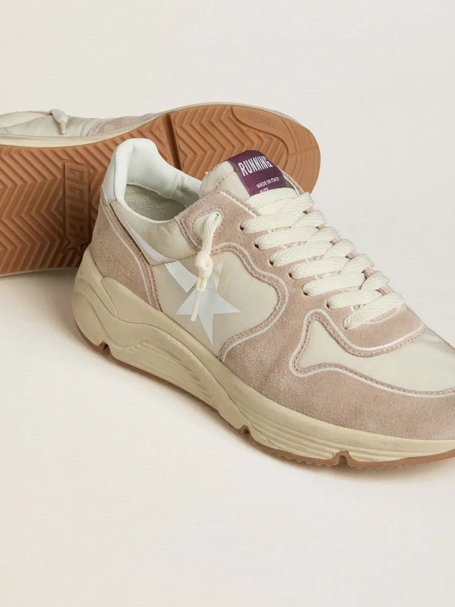 Running Sole Donna in nylon e suede con stella stampata argento e talloncino in pelle
