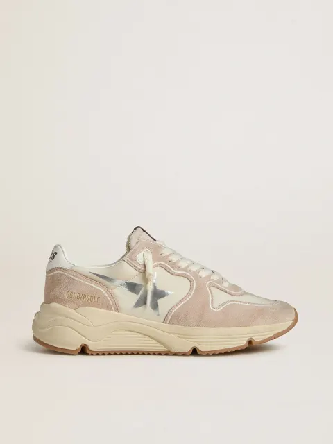 Running Sole Donna in nylon e suede con stella stampata argento e talloncino in pelle