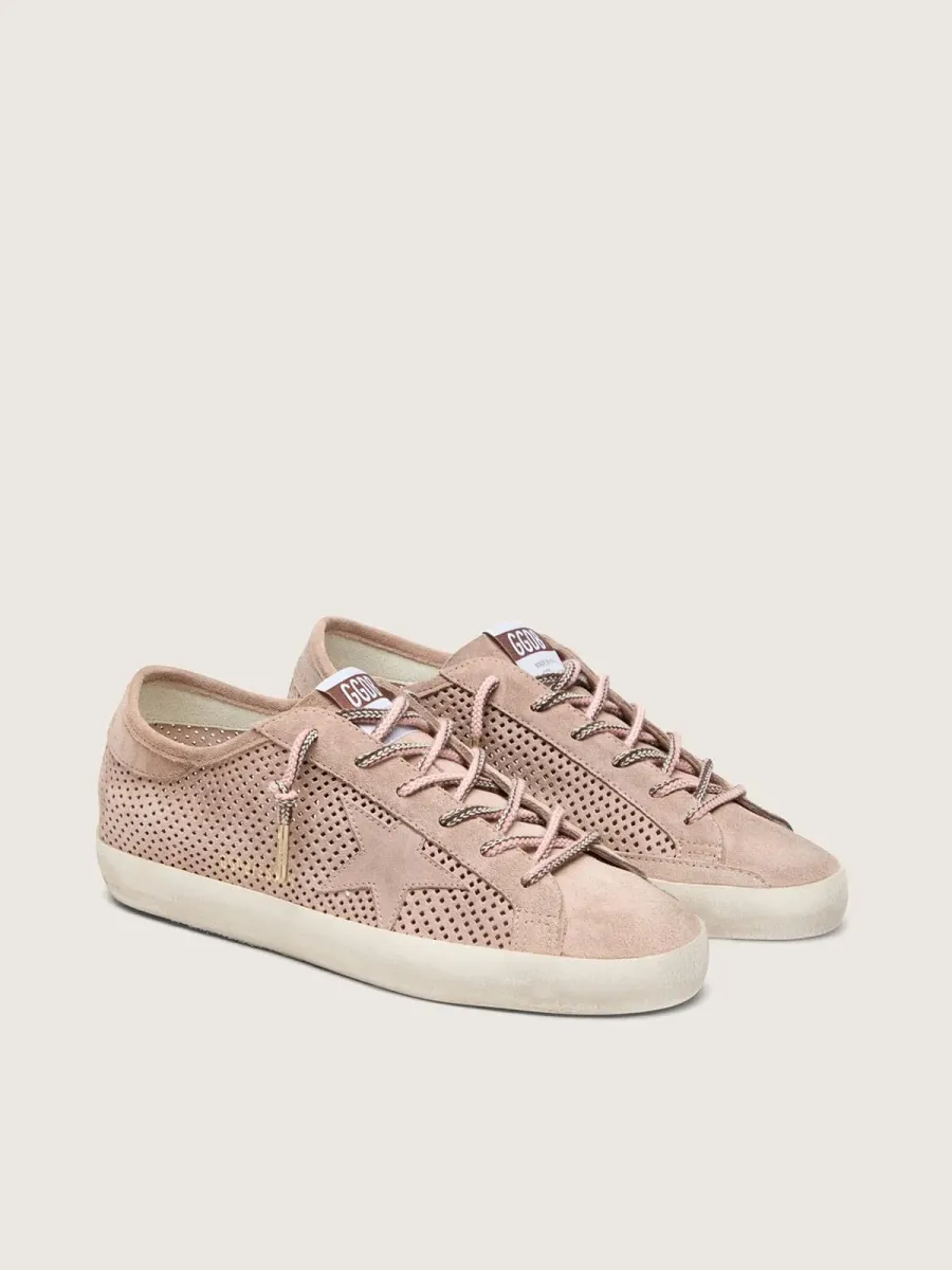 Super-Star LTD donna in suede traforato rosa cipria con stella ton sur ton