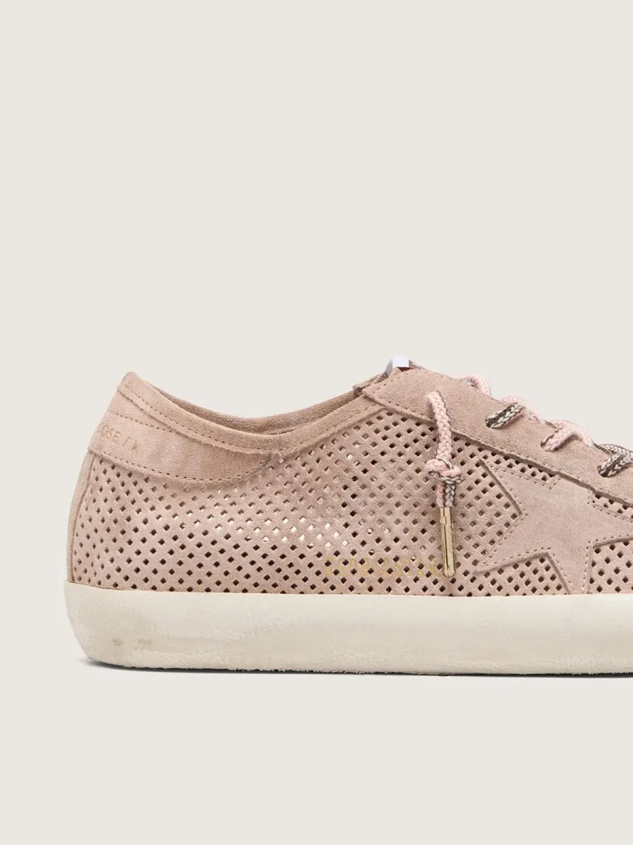 Super-Star LTD donna in suede traforato rosa cipria con stella ton sur ton