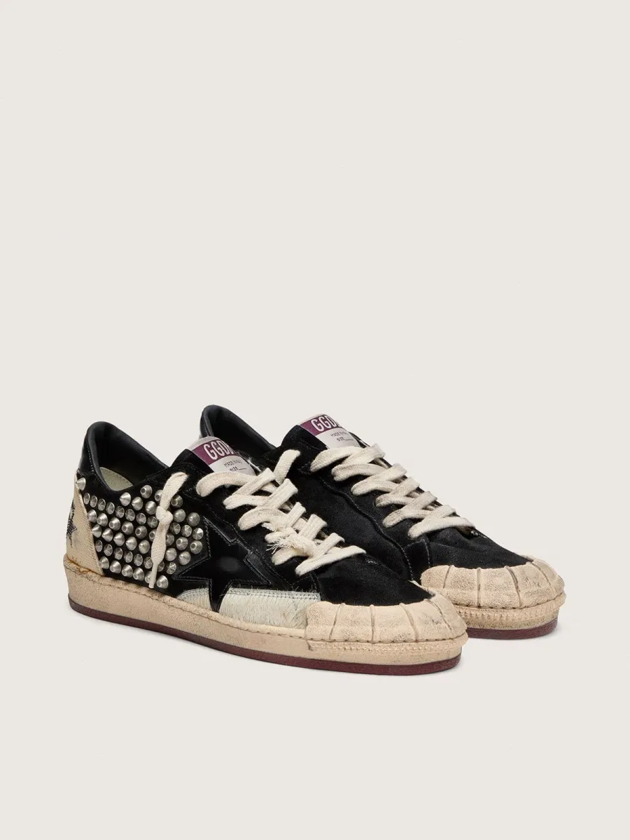 Ball Star Donna LAB in suede nero con borchie e stella in pelle lucida nera