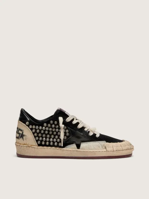 Ball Star Donna LAB in suede nero con borchie e stella in pelle lucida nera