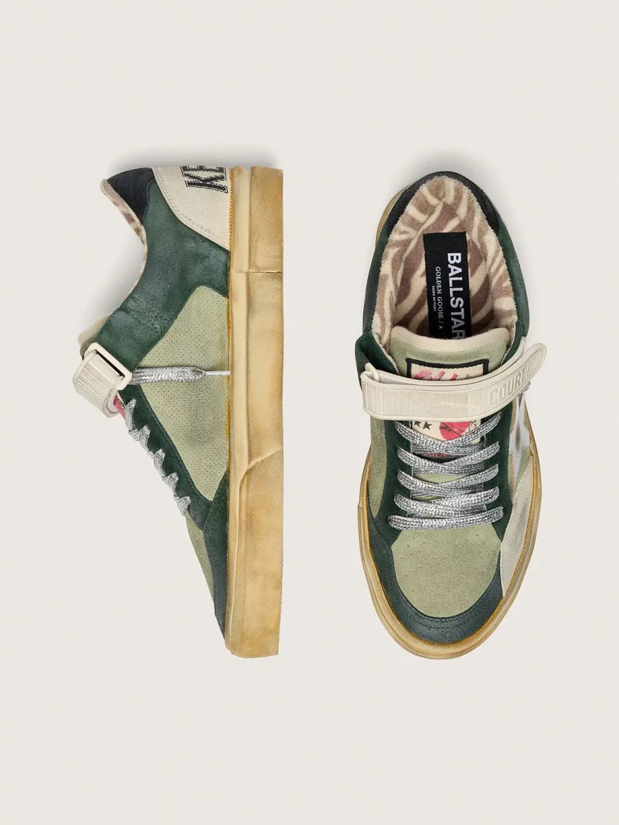 Ball Star Donna LAB in suede verde con stella in pelle argento e talloncino in suede nero