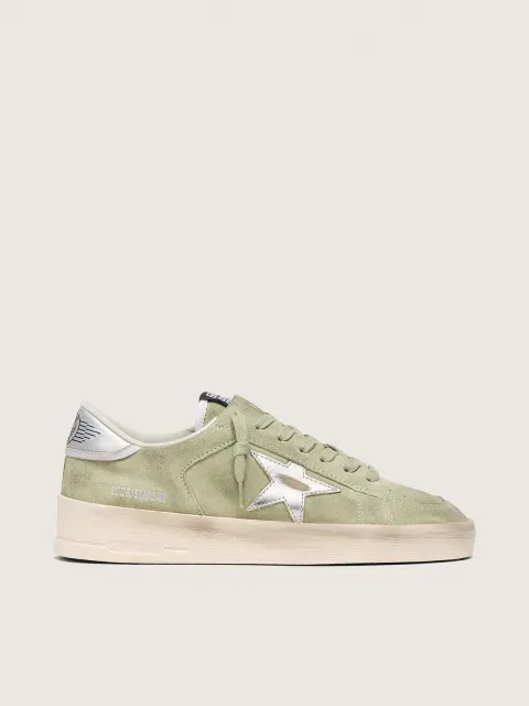 Stardan donna in suede verde salvia con stella laminata argento