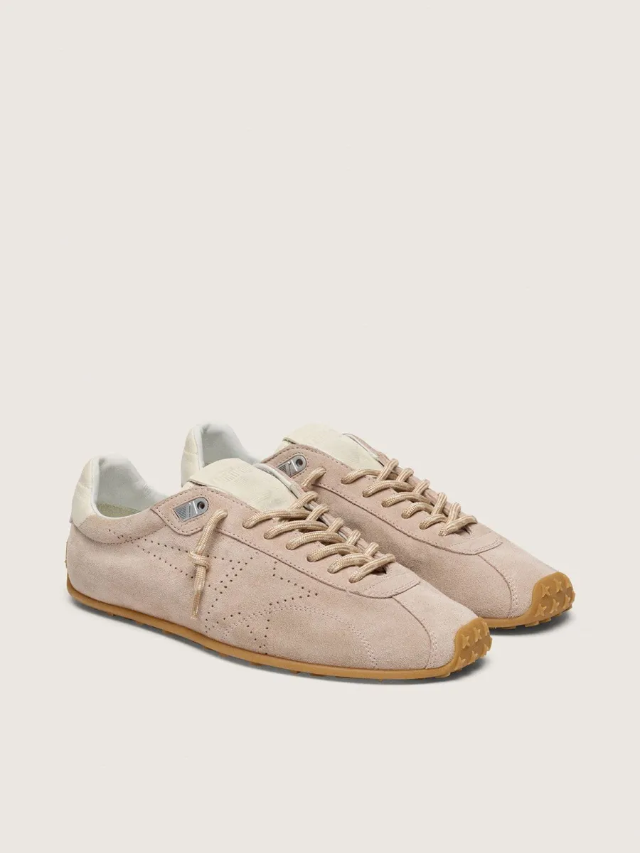 Marathon Speed Donna in suede rosa con stella traforata e talloncino in pelle bianca
