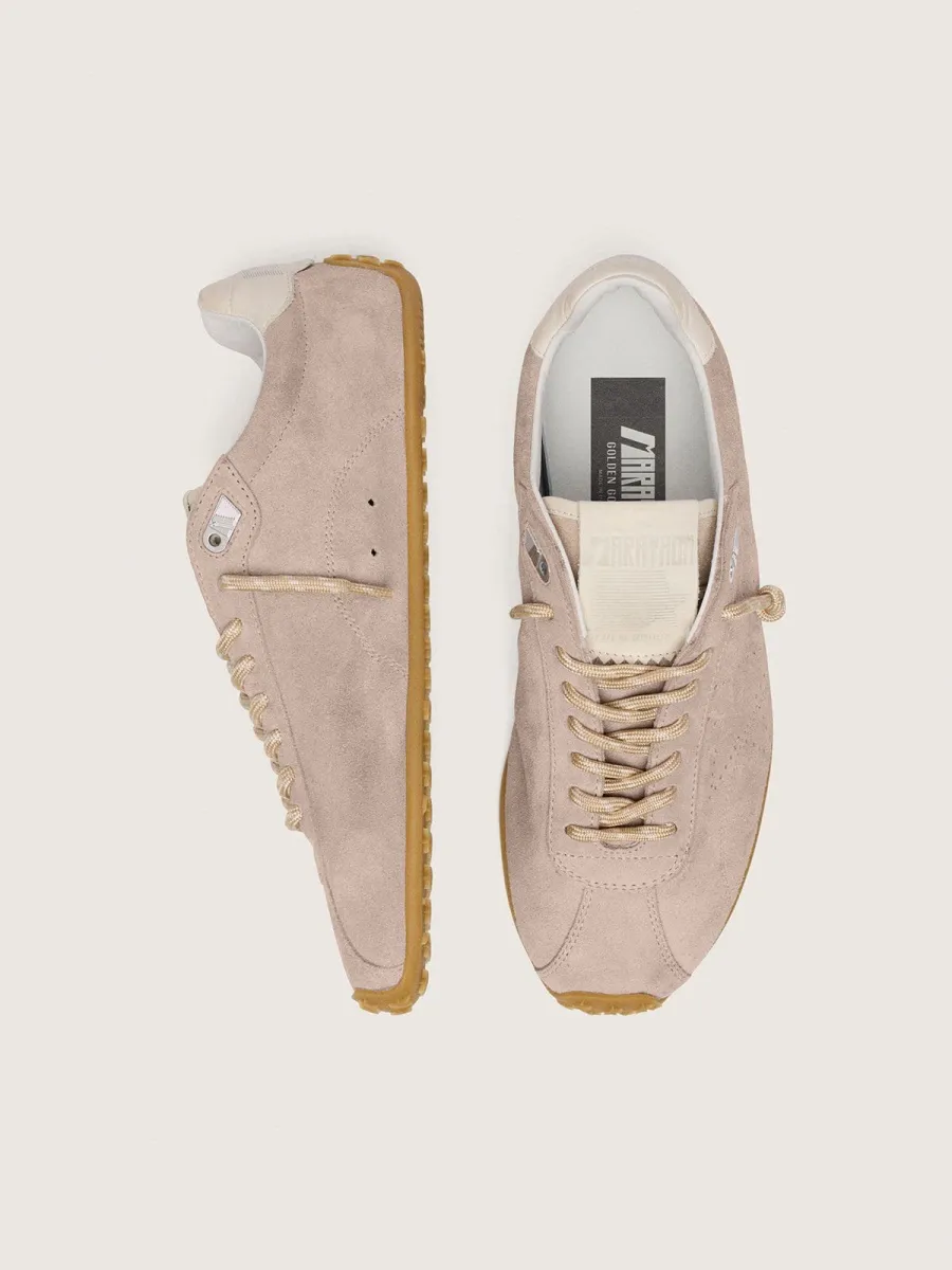 Marathon Speed Donna in suede rosa con stella traforata e talloncino in pelle bianca