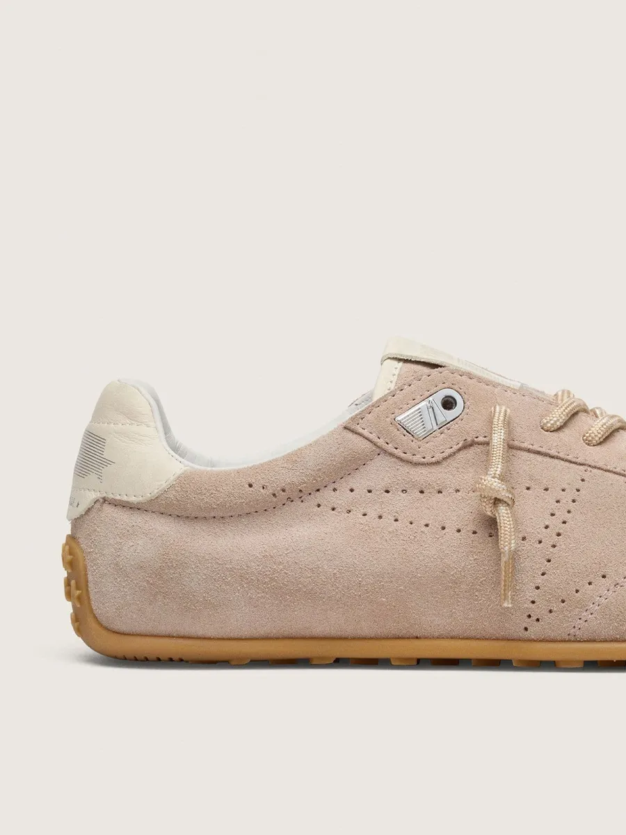 Marathon Speed Donna in suede rosa con stella traforata e talloncino in pelle bianca