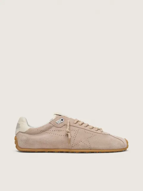 Marathon Speed Donna in suede rosa con stella traforata e talloncino in pelle bianca