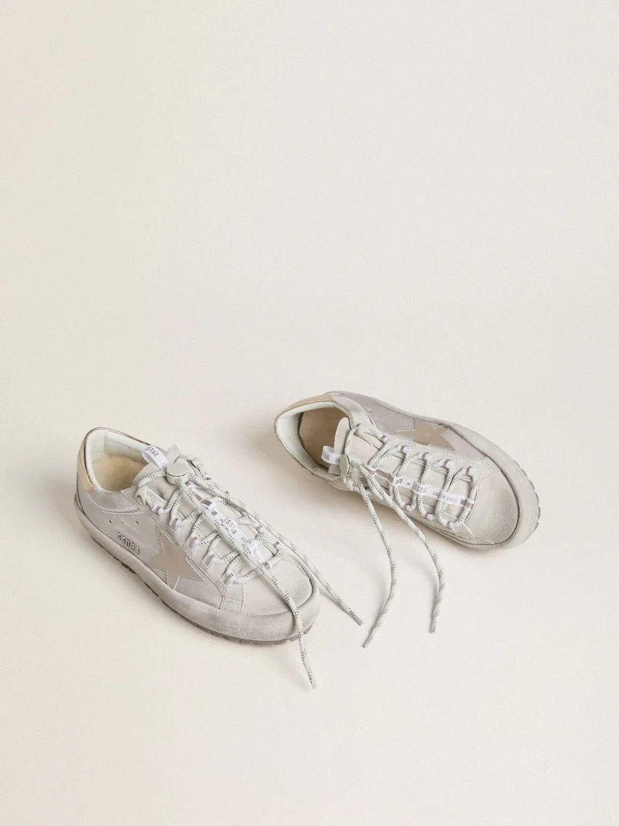Super-Star Ski Donna in nylon grigio chiaro con stella e talloncino in pelle laminata