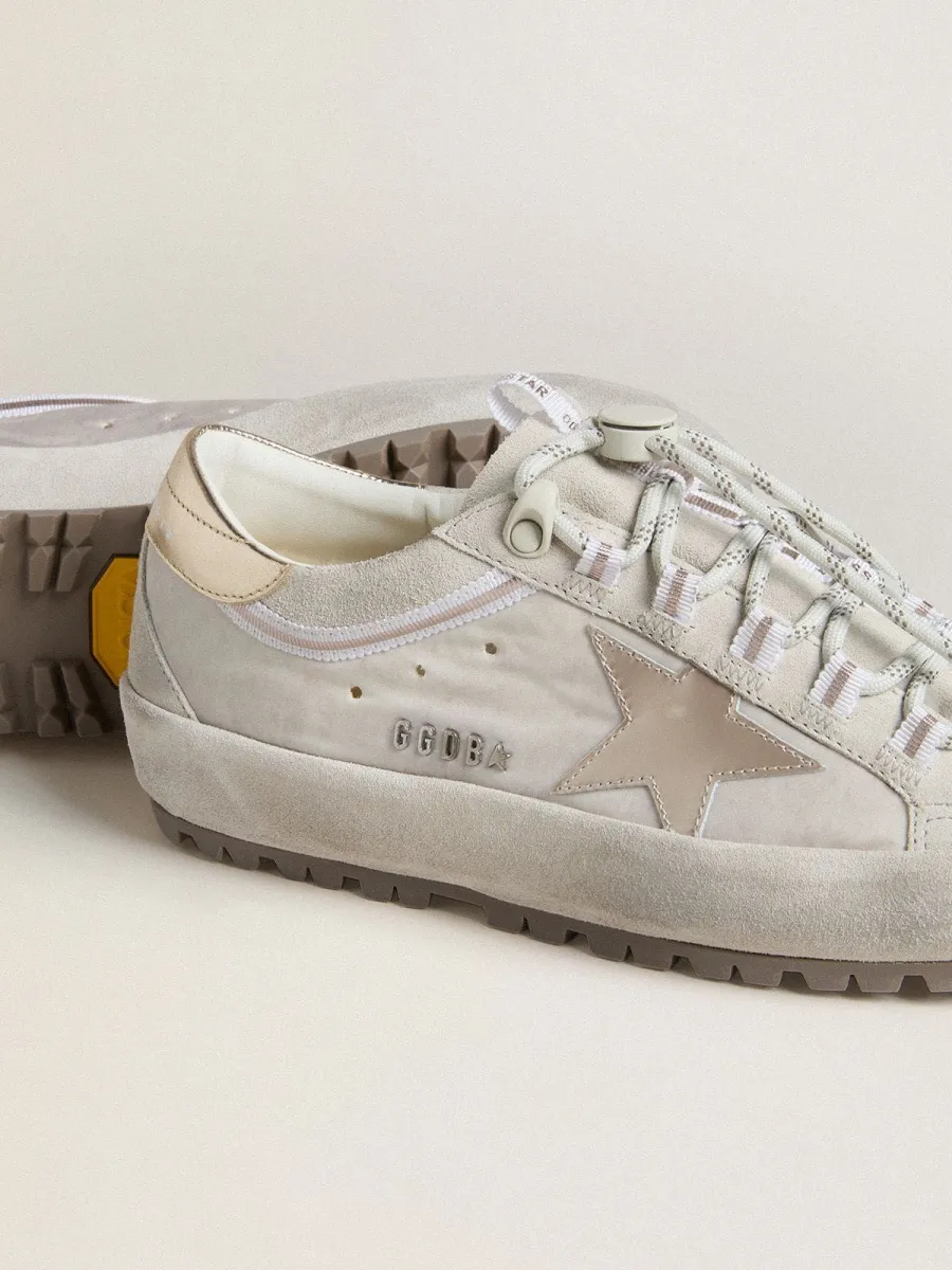 Super-Star Ski Donna in nylon grigio chiaro con stella e talloncino in pelle laminata