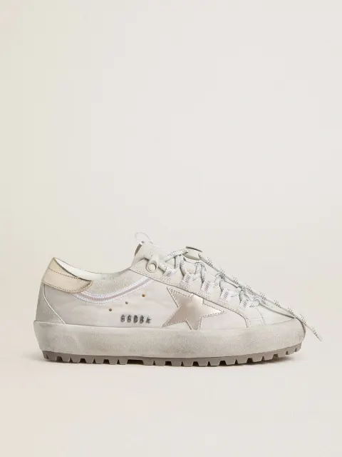 Super-Star Ski Donna in nylon grigio chiaro con stella e talloncino in pelle laminata