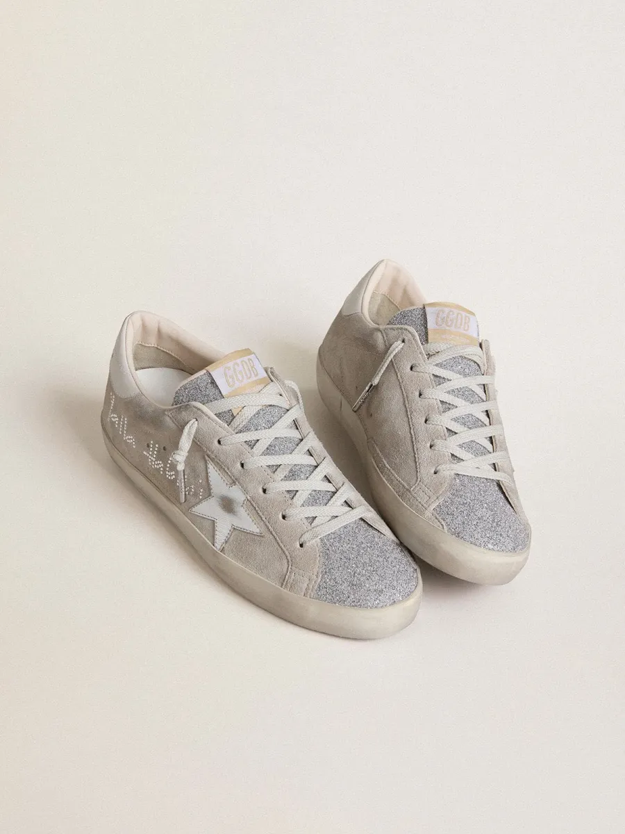 Super-Star Donna LTD in suede grigio con stella in pelle laminata e linguetta in cristalli Swarovski