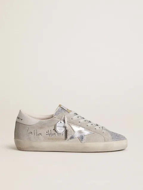 Super-Star Donna LTD in suede grigio con stella in pelle laminata e linguetta in cristalli Swarovski