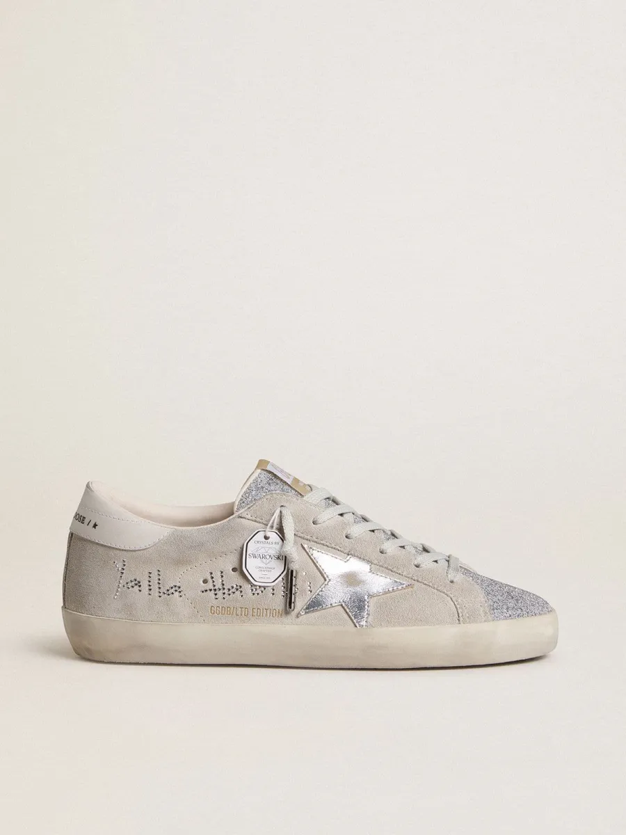 Super-Star Donna LTD in suede grigio con stella in pelle laminata e linguetta in cristalli Swarovski